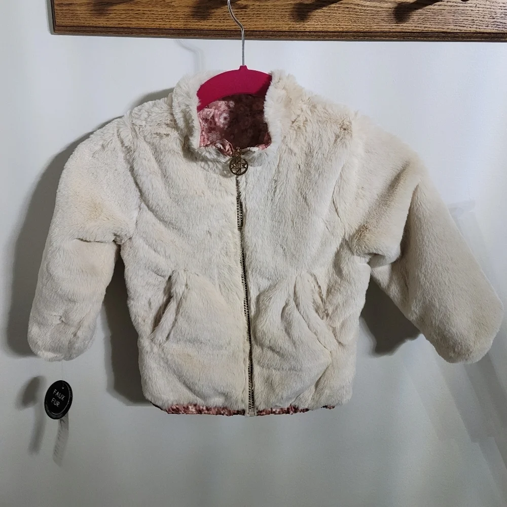 NWT Nicole Miller Reversible Toddler Jacket Coat Floral & Faux Fur, Size 3T